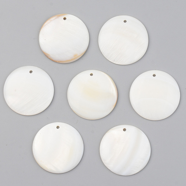 

PandaHall Natural Freshwater Shell Pendants, Flat Round, Seashell Color, 30x3.5mm, Hole: 1.8mm Freshwater Shell Flat Round