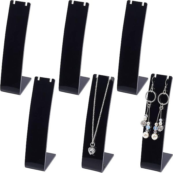 FINGERINSPIRE 6PCS Acrylic Necklace Holder (Black, 4.5 inch Height) Earring Stand L-Shape Jewellery Organizer Mini Jewelry Holder for Earring Necklace Chain Pendant Dangling Slant Back Display