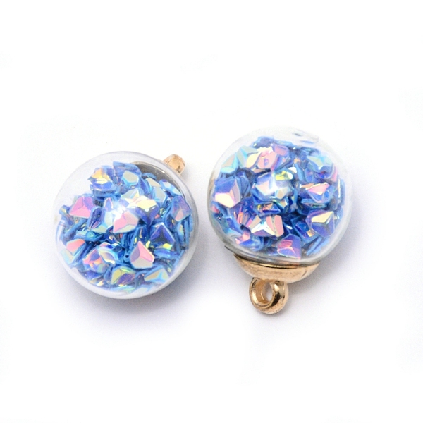

PandaHall Transparent Glass Globe Pendants, with Glitter Sequins inside and CCB Pendant Bails, Round, Cornflower Blue, 20.5x16mm, Hole...