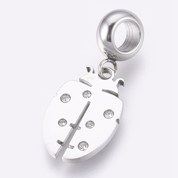 

PandaHall 304 Stainless Steel European Dangle Charms, Large Hole Pendants, with Rhinestone, Ladybug, Stainless Steel Color, Crystal, 26.5mm..., Clear