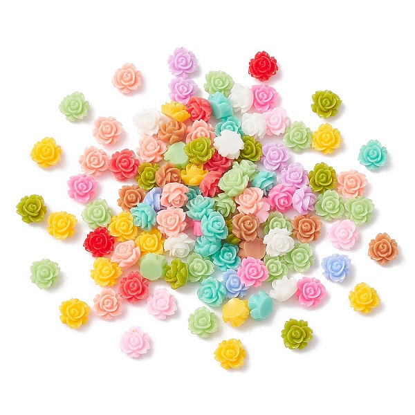 

PandaHall Opaque Resin Cabochons, Flower, Mixed Color, 6x3.5mm, about 100pcs/bag Resin Flower Multicolor