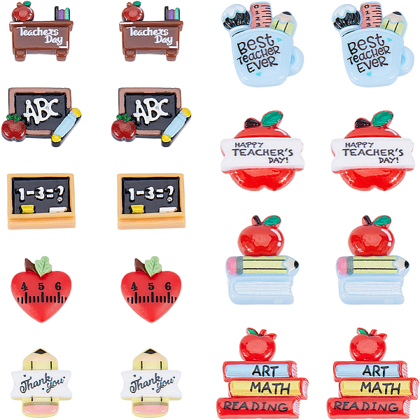 

PandaHall SUNNYCLUE 36pcs 9 styles Teachers' Day Theme Opaque Resin Cabochons, School Supplies, Mixed Shapes, 20~26x19.5~27.5x4~7mm...