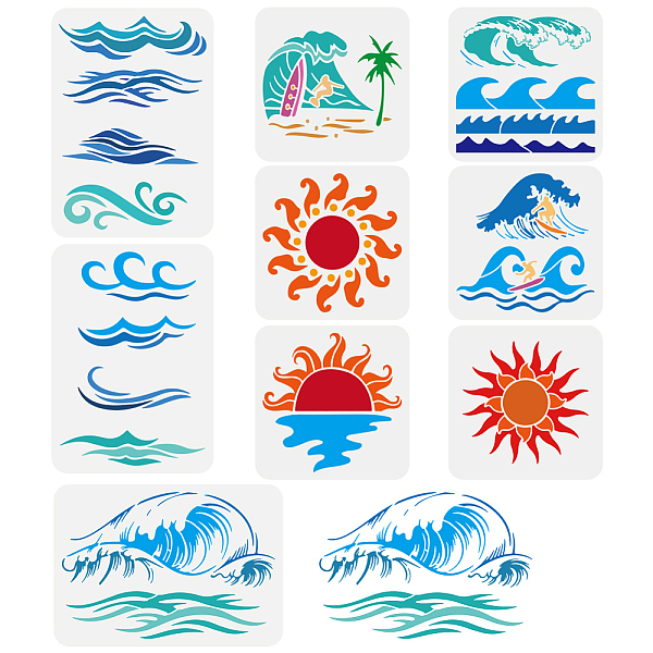 

PandaHall FINGERINSPIRE 9 PCS Sea Waves Painting Stencil Sun Beach Template Summer Surfing Painting Template Coconut Tree Painting Stencil...