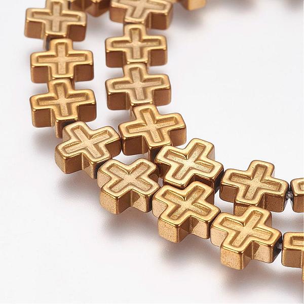 

PandaHall Grade AA Non-Magnetic Synthetic Hematite Bead Strands, Cross, Golden Plated, 8x8x3mm, Hole: 1mm, about 49pcs/strand, 15.7 inch...
