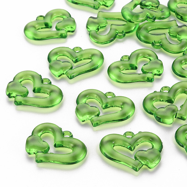

PandaHall Transparent Acrylic Beads, Heart to Heart, Green, 27x34x6mm, Hole: 3mm, about 191pcs/500g Acrylic Heart Green