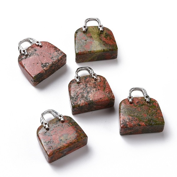

PandaHall Natural Unakite Brass Pendants, Platinum, Bag, 27.5x25x10mm, Hole: 6mm Unakite Bag