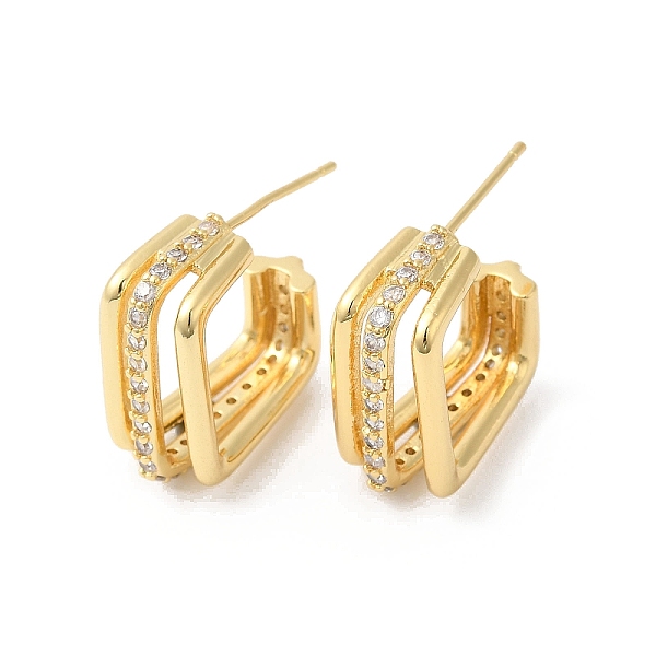 

PandaHall Clear Cubic Zirconia Square Stud Earrings, Brass Half Hoop Earrings for Women, Real 18K Gold Plated, 18.5x18mm Brass+Cubic...