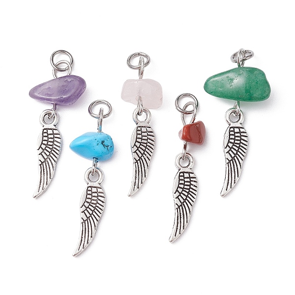 

PandaHall Gemstone Chip Pendants, Antique Silver Plated Alloy Charms, Mixed Dyed and Undyed, Wing, 28x8~13.5x4.5~6.5mm, Hole: 3.4mm Mixed...