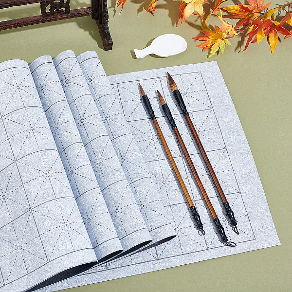 

PandaHall 12pcs Chinese Calligraphy Set, 8pcs Water Writing Cloth Paper 3 Styles Traditional Calligraphy Brushes Water Dish for Beginners..., Multicolor