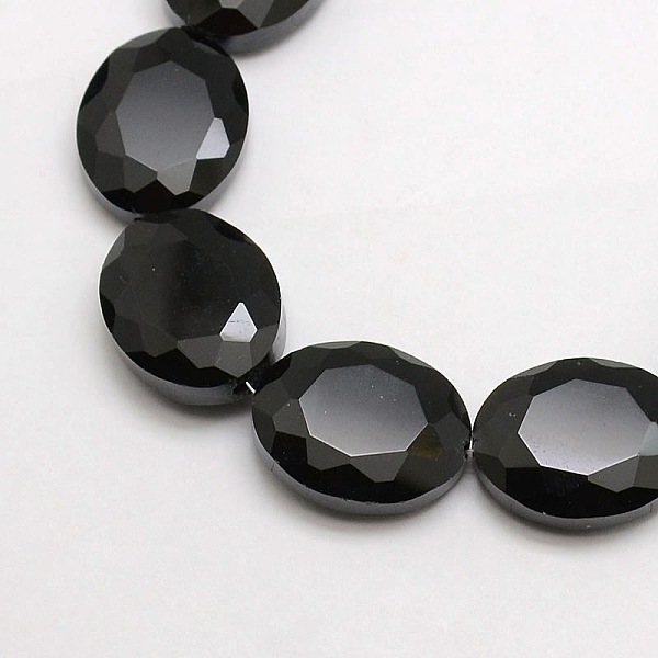 

PandaHall Crystal Glass Oval Beads Strands, Faceted, Black, 20x16x8mm, Hole: 1mm, about 35pcs/strand, 27.5 inch Glass Oval Black