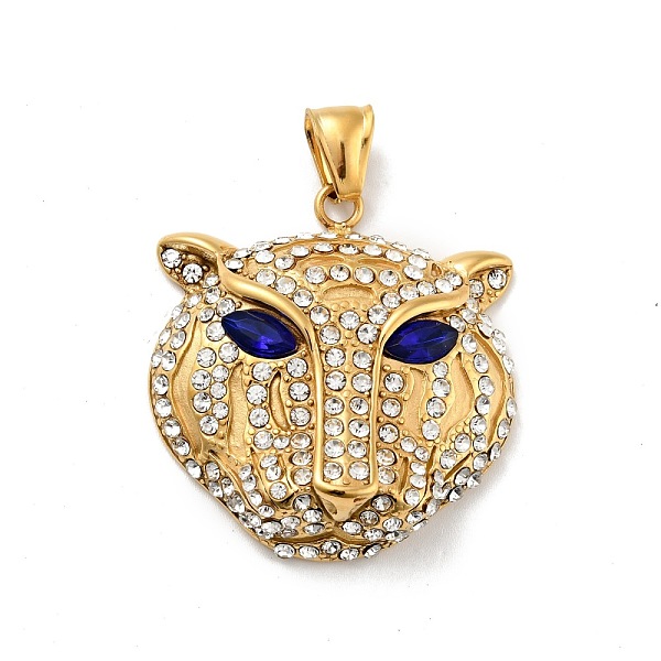 

PandaHall Ion Plating(IP) 304 Stainless Steel Pendants, with Rhinestone and Glass, Leopard, Golden, 38.5x36.5x12mm, Hole: 4x8mm 304..., Clear
