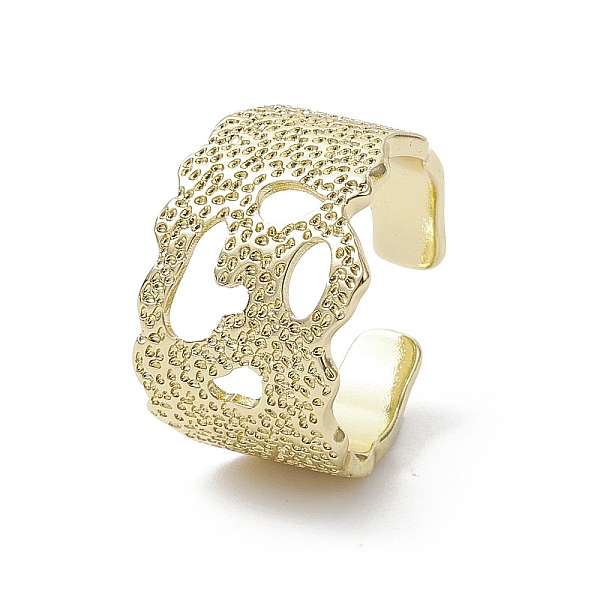 

PandaHall Rack Plating Brass Open Cuff Ring, Hollow Wide Band Rings, Real 18K Gold Plated, US Size 8 3/4(18.7mm) Brass