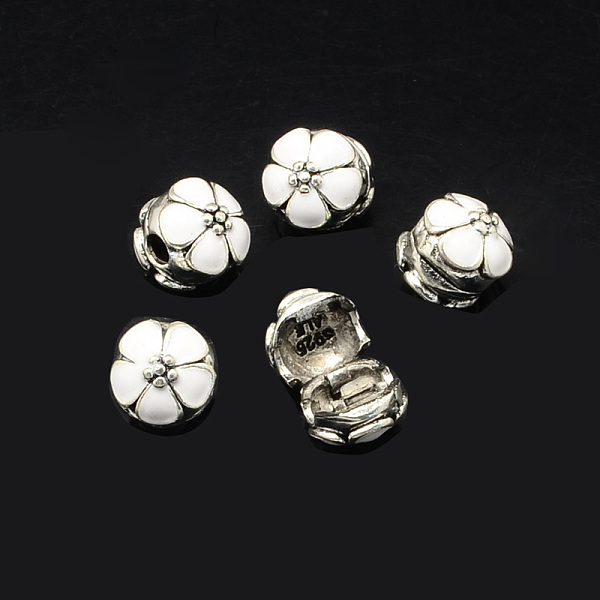 

PandaHall Alloy Enamel European Clasps, Flower Large Hole Beads, Antique Silver, White, 11x12mm, Hole: 3mm Alloy+Enamel Flower White
