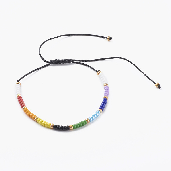 

PandaHall Adjustable Nylon Thread Braided Bead Bracelets, with Round Glass Seed Beads, Colorful, Inner Diameter: 1-5/8~4 inch(4~10cm) Glass