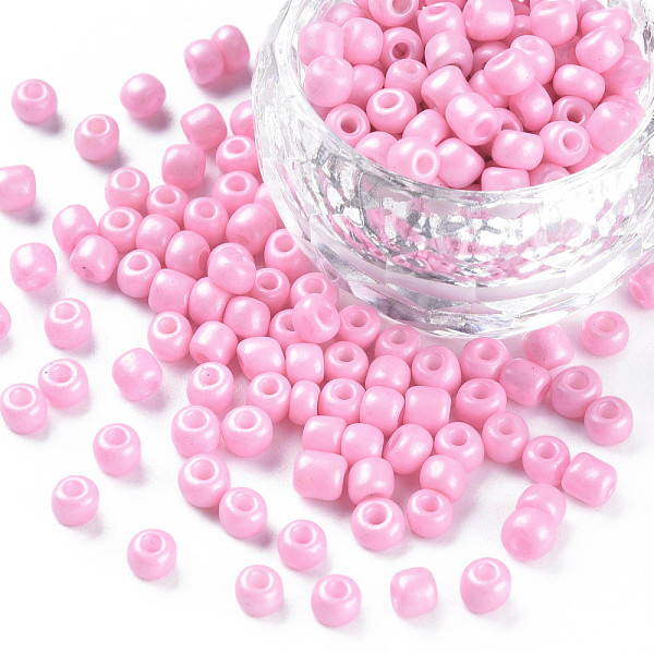 

PandaHall 6/0 Glass Seed Beads, Dyed & Heated, Opaque Colours, Round Hole, Round, Pearl Pink, 4~5x3~4mm, Hole: 1.2mm, about 450g/pound Glass