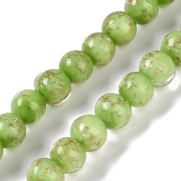 

PandaHall Handmade Gold Sand Lampwork Beads, Round, Light Green, 8~8.5x7.5~8mm, Hole: 1.5mm, about 48pcs/strand, 14.02''(35.6cm) Lampwork...