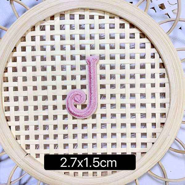 PandaHall Computerized Embroidery Cloth Self Adhesive Patches, Stick on Patch, Costume Accessories, Letter, Pink, J:27x15mm Cloth Letter...