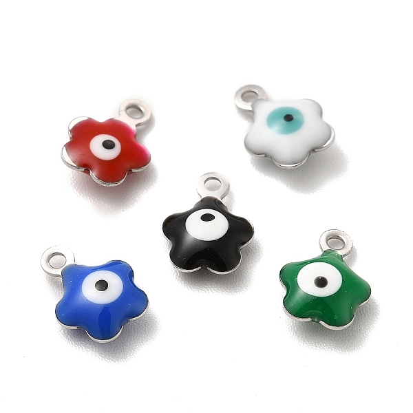 

PandaHall 304 Stainless Steel Enamel Charms, Flower with Evil Eye Charm, Stainless Steel Color, Mixed Color, 8.5x6.5x2.5mm, Hole: 1mm..., Multicolor
