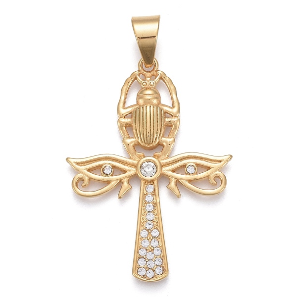 

PandaHall 304 Stainless Steel Big Pendants, with Crystal Rhinestone, Cross with Eye of Horus & Spider, Golden, 55.5x40x4.5mm, Hole: 8x11mm..., Clear