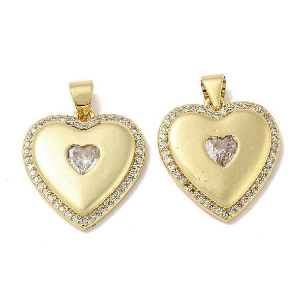 

PandaHall Rack Plating Brass Micro Pave Cubic Zirconia Pendants, Long-Lasting Plated, Lead Free & Cadmium Free, Heart Charms, Real 18K Gold..., Clear