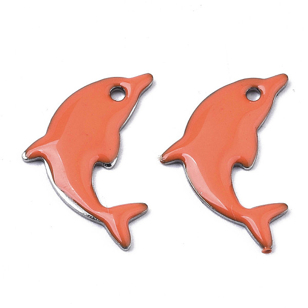 

PandaHall 201 Stainless Steel Enamel Pendants, Dolphin, Stainless Steel Color, Coral, 17x11.5x1.5mm, Hole: 1.2mm Stainless Steel+Enamel..., Red