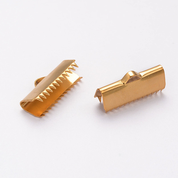 

PandaHall Ion Plating(IP) 304 Stainless Steel Ribbon Crimp Ends, Golden, 9x20mm, Hole: 1.5mm 304 Stainless Steel