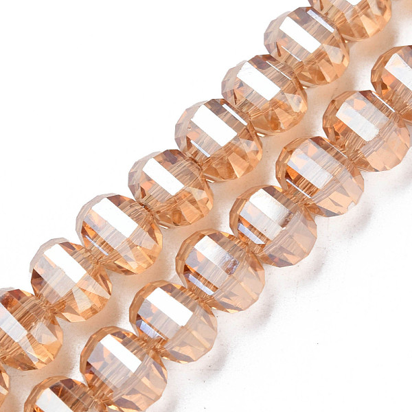

PandaHall Electroplate Transparent Glass Beads Strands, Faceted, Round, BurlyWood, 10x8~9mm, Hole: 1.5mm, about 58~60pcs/strand, 19.69 inch..., Orange