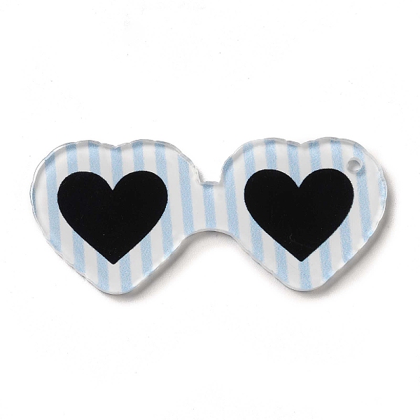

PandaHall Cute Opaque Printed Acrylic Pendants, Striped Heart Glasses Charm, Light Blue, 55x23.5x2mm, Hole: 2mm Acrylic Glasses
