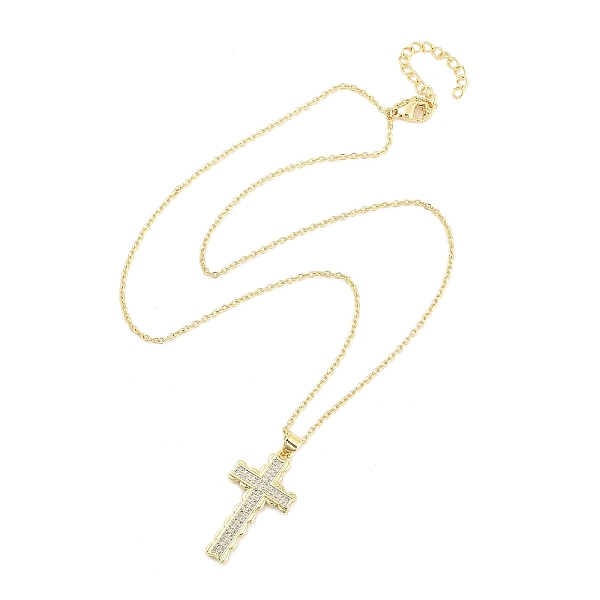 

PandaHall Brass Micro Pave Clear Cubic Zirconia Pendant Necklaces, Cross, Real 18K Gold Plated, 17.28 inch(439mm) Cubic Zirconia Cross Clear