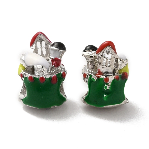 

PandaHall Christmas Theme Alloy Enamel European Beads, Large Hole Bead, Platinum, House, 13.5x9x9mm, Hole: 5mm Alloy+Enamel House Green
