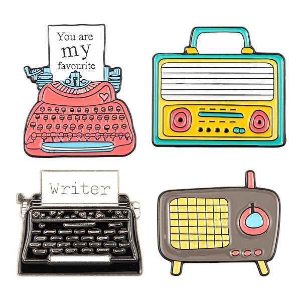 

PandaHall 4Pcs 4 Style Creative Zinc Alloy Brooches, Enamel Pin, with Iron Butterfly Clutches or Rubber Clutches, Radio & Typewriter, Mixed..., Multicolor