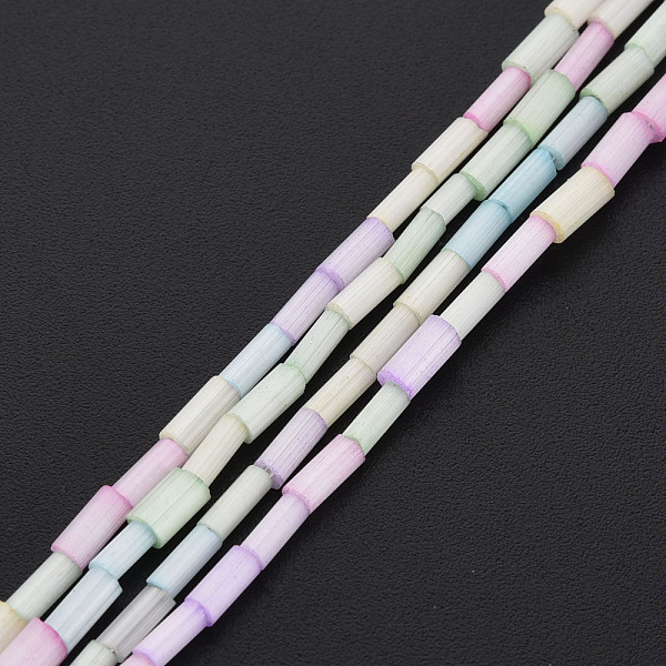 

PandaHall Glass Silk Stain Style Beads Strands, Tube, Colorful, 3.5~5x2~2.5mm, Hole: 1mm, about 90~92pcs/strand, 15.43 inch~15.75 inch...