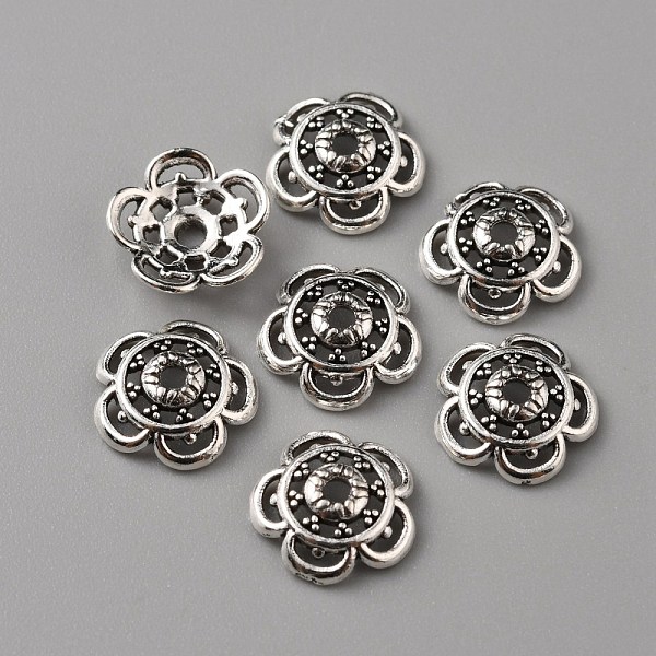 

PandaHall Tibetan Style Alloy Bead Caps, 5-Petal, Flower, Antique Silver, 10x3mm, Hole: 1.6mm Alloy