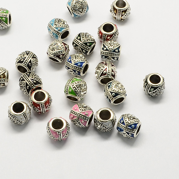 

PandaHall Alloy Rhinestone European Beads, Drum Large Hole Beads, Enamel Style, Antique Silver, Mixed Color, 10x11mm, Hole: 5mm Alloy..., Multicolor
