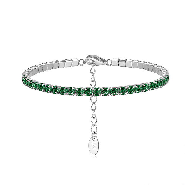 

PandaHall Rhodium Plated Real Platinum Plated 925 Sterling Silver Link Chain Bracelet, Cubic Zirconia Tennis Bracelets, with S925 Stamp..., Green
