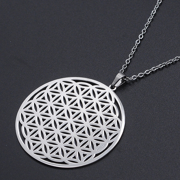 

PandaHall 201 Stainless Steel Pendant Necklaces, with Cable Chains and Lobster Claw Clasps, Flower of Life, Stainless Steel Color, 17.71...