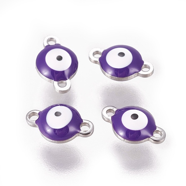 

PandaHall 304 Stainless Steel Enamel Links connectors, Flat Round with Evil Eye, Stainless Steel Color, Indigo, 14.5x10x4.5mm, Hole: 1.4mm..., Purple