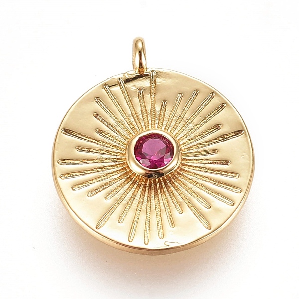 

PandaHall Brass Micro Pave Cubic Zirconia Pendants, Flat Round, Deep Pink, Golden, 16.5x14x3mm, Hole: 1.3mm Brass+Cubic Zirconia Flat Round...