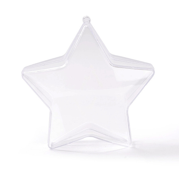 

PandaHall Openable Transparent Plastic Pendants, Fillable Plastic Bauble Christmas Ornament, Star, Clear, 104x99x50mm, Hole: 3.5mm, Inner...