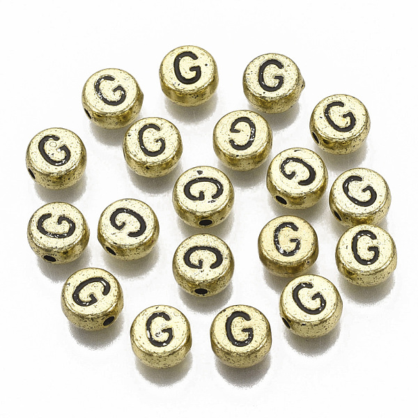 

PandaHall Plating Acrylic Beads, Horizontal Hole, Flat Round with Letter, Golden Plated, Black, Letter.G, 7x4mm, Hole: 1.2mm. Acrylic Flat...