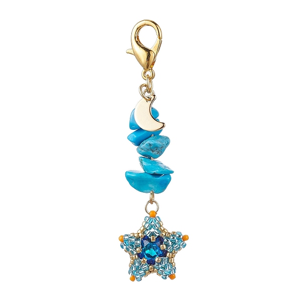

PandaHall TOHO Seed Pendant Decorations, with Synthetic Turquoise Beads and Pointed Back & Back Plated K9 Glass Rhinestone Cabochons, Zinc...