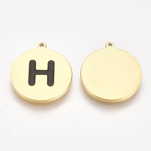 

PandaHall 304 Stainless Steel Pendants, with Enamel, Flat Round with Letter, Golden, Black, Letter.H, 17x15x1.5mm, Hole: 1mm Stainless...