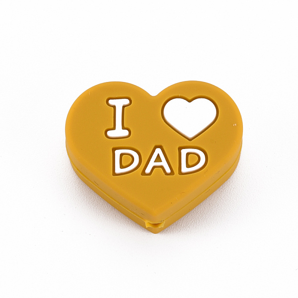 

PandaHall Food Grade Eco-Friendly Silicone Focal Beads, Chewing Beads For Teethers, DIY Nursing Necklaces Making, Heart with Word I Love DAD..., Gold