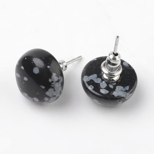 

PandaHall Half Round Dome Natural Snowflake Obsidian Stud Earrings, with Platinum Plated Brass Findings, 18mm, Pin: 0.8mm Snowflake Obsidian