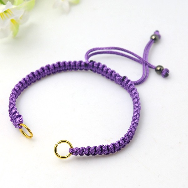 PandaHall Nylon DIY Bracelet Making, with Hematite Beads and Brass Rings, Golden, Blue Violet, 140~145x4~6mm Nylon Purple