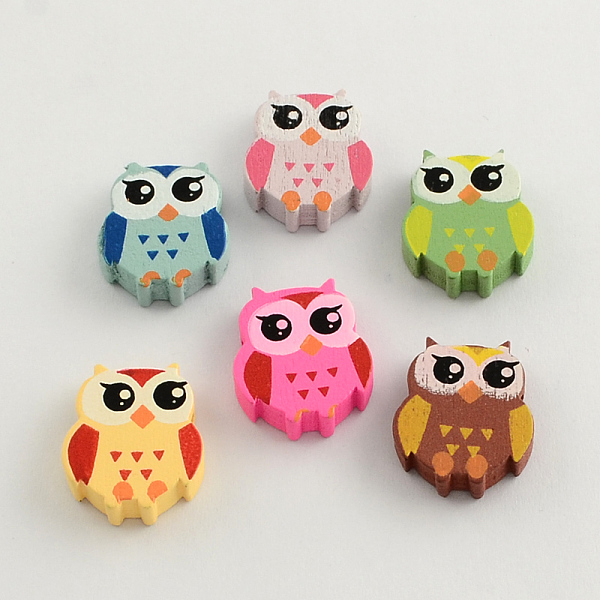 

PandaHall Dyed Natural Wood Beads, Owl, Mixed Color, 21.5x17x5mm, Hole: 2mm Wood Owl Multicolor