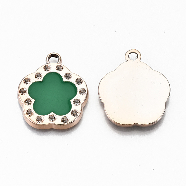 

PandaHall UV Plating Acrylic Pendant Rhinestone Settings, with Enamel, Flower, Light Gold, Green, Fit for 2mm Rhinestone,26x22.5x3mm, Hole...
