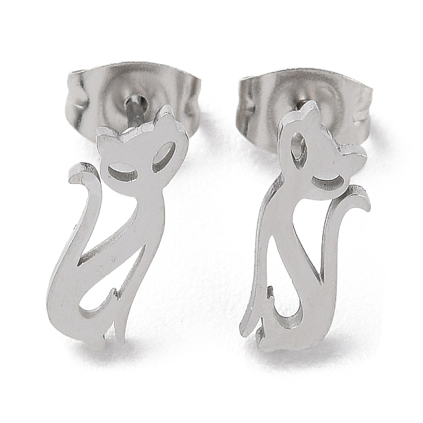 

PandaHall 304 Stainless Steel Stud Earrings, Cat, Stainless Steel Color, 12x5mm 304 Stainless Steel Cat Shape