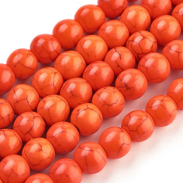 PandaHall Synthetic Turquoise Beads Strands, Dyed, Round, Orange Red, 4mm, Hole: 1mm, about 110pcs/strand, 15.6 inch Synthetic Turquoise...