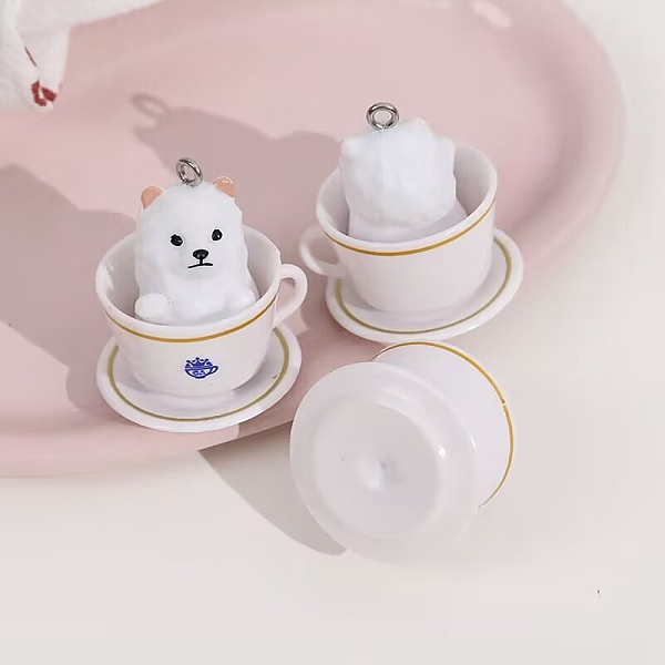 

PandaHall Opaque Resin Puppy Pendants, Cute Dog in Tea Cup Charms, with Platinum Tone Iron Loops, WhiteSmoke, 31~32.5x28x26mm, Hole: 2mm..., White
